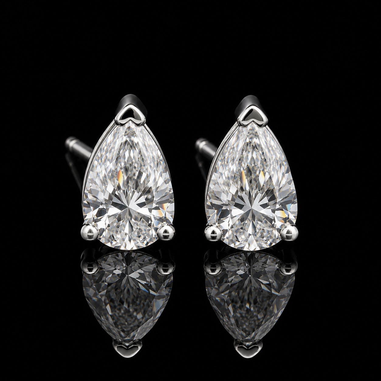 3.00 Ct Sympathy Gift Memory Diamond Pear Stud Earrings 14K White Gold Black Jack