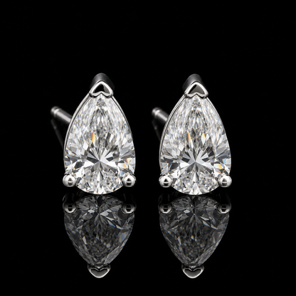 3.00 Ct Sympathy Gift Memory Diamond Pear Stud Earrings 14K White Gold Black Jack