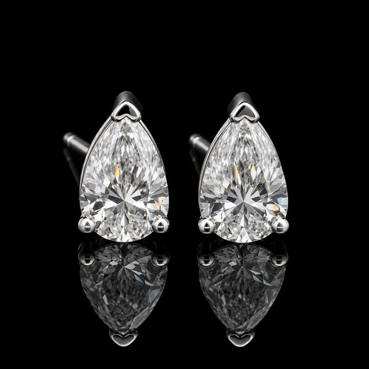 3.00 Ct Sympathy Gift Memory Diamond Pear Stud Earrings 14K White Gold Black Jack