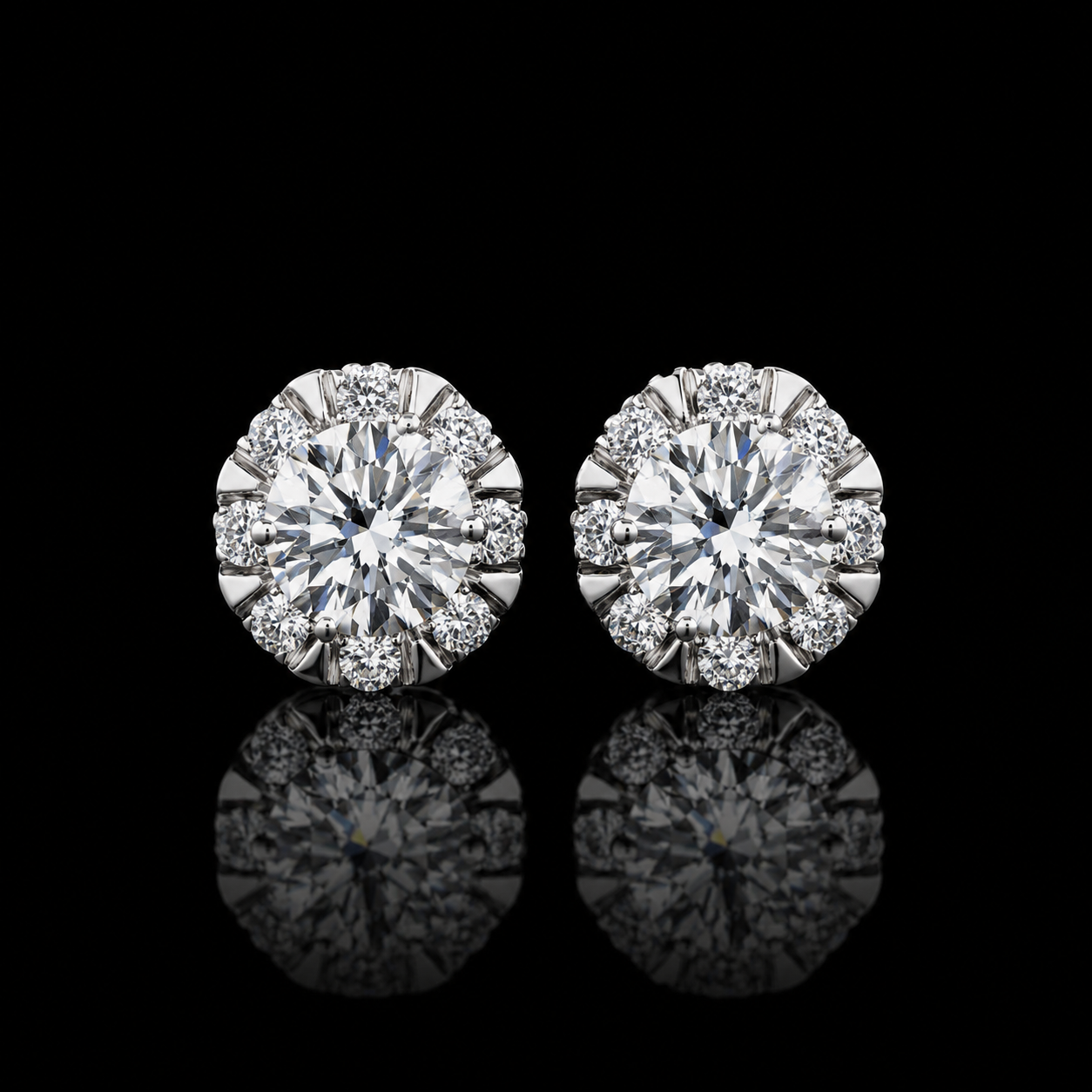 2.80 Ct Pet Loss Memory Diamond Halo Earrings 14K White Gold Memorial Jewelry Black Jack