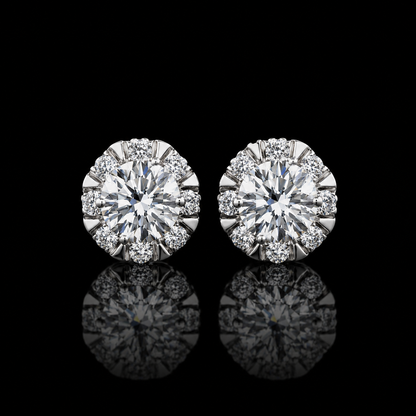 2.80 Ct Pet Loss Memory Diamond Halo Earrings 14K White Gold Memorial Jewelry Black Jack
