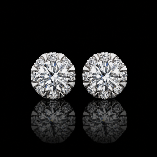 2.80 Ct Pet Loss Memory Diamond Halo Earrings 14K White Gold Memorial Jewelry Black Jack