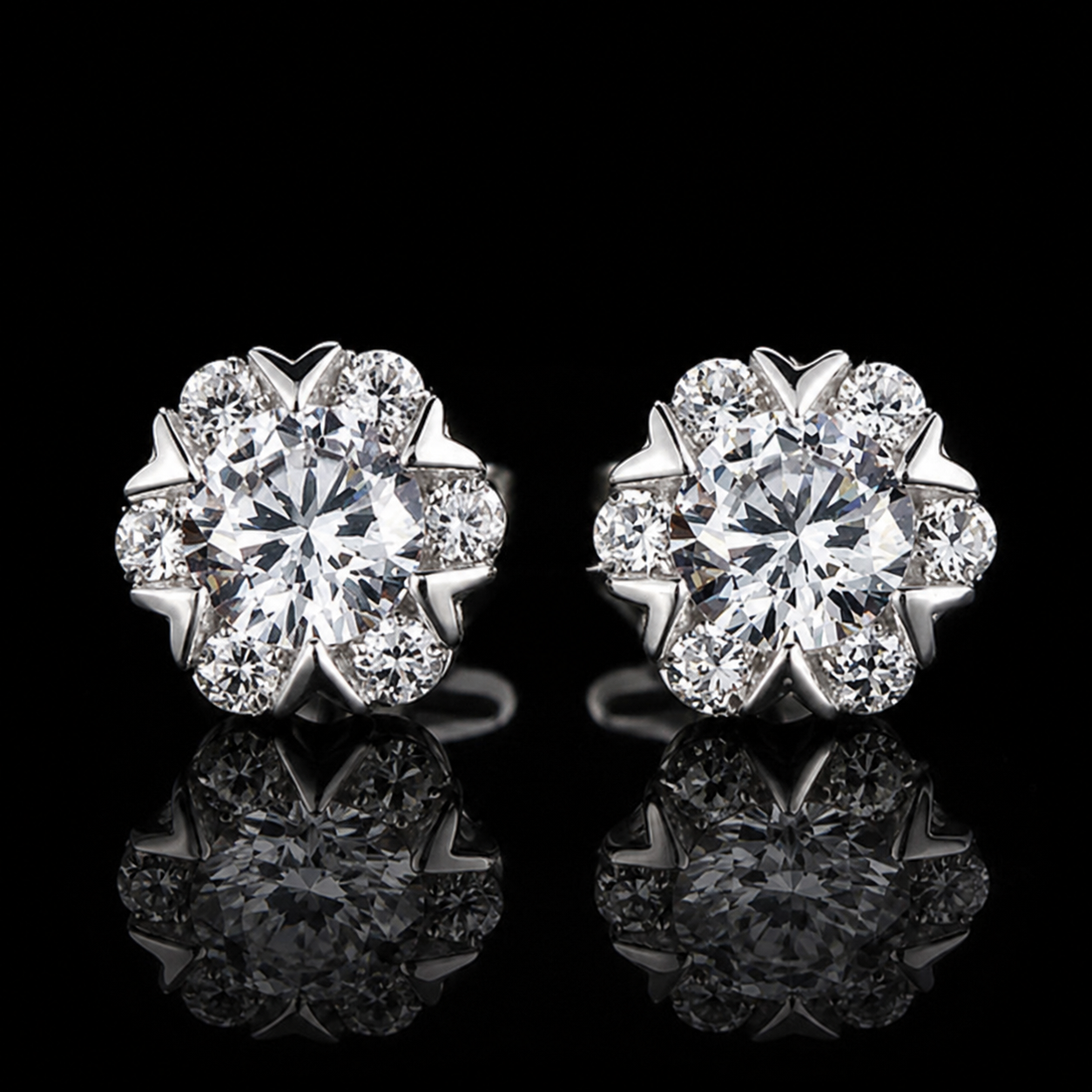 2.40 Ct Remembrance Gift Memory Diamond Floral Stud Earrings 14K White Gold Memorial Jewelry Black Jack