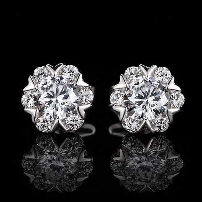 2.40 Ct Remembrance Gift Memory Diamond Floral Stud Earrings 14K White Gold Memorial Jewelry Black Jack