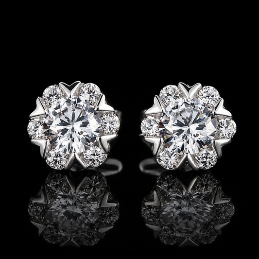 2.40 Ct Remembrance Gift Memory Diamond Floral Stud Earrings 14K White Gold Memorial Jewelry Black Jack
