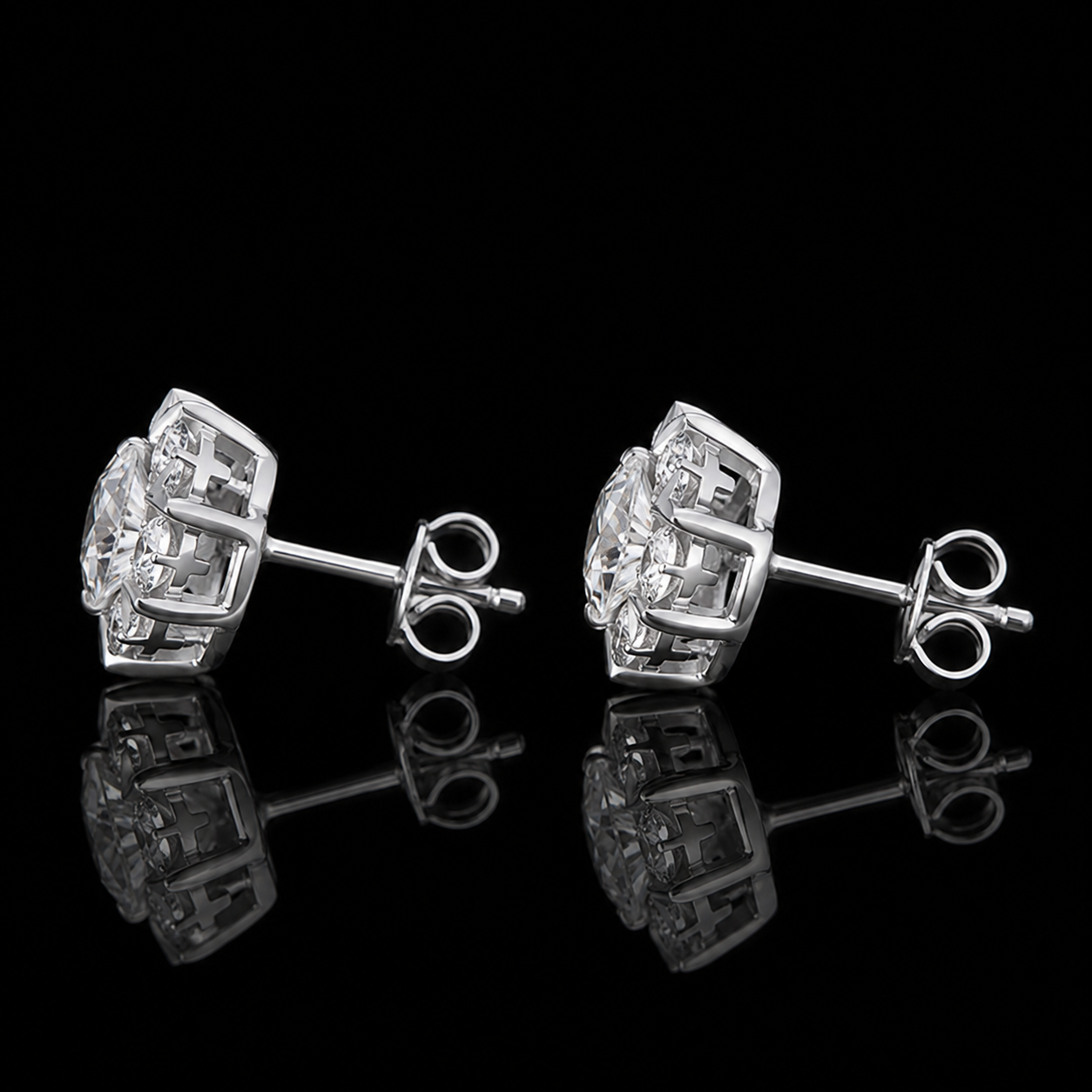 2.40 Ct Remembrance Gift Memory Diamond Floral Stud Earrings 14K White Gold Memorial Jewelry Black Jack