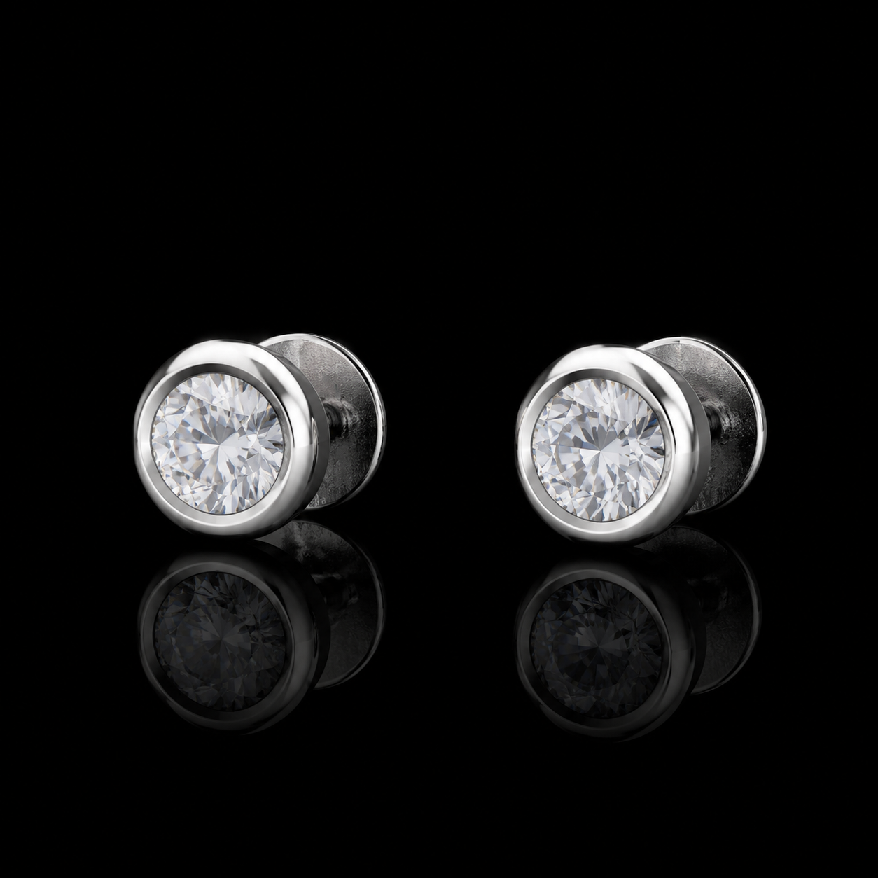 1.50 Ct Pet Memorial Diamond Bezel Stud Earrings 14K White Gold Cremation Jewelry Black Jack