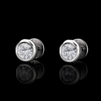 1.50 Ct Pet Memorial Diamond Bezel Stud Earrings 14K White Gold Cremation Jewelry Black Jack