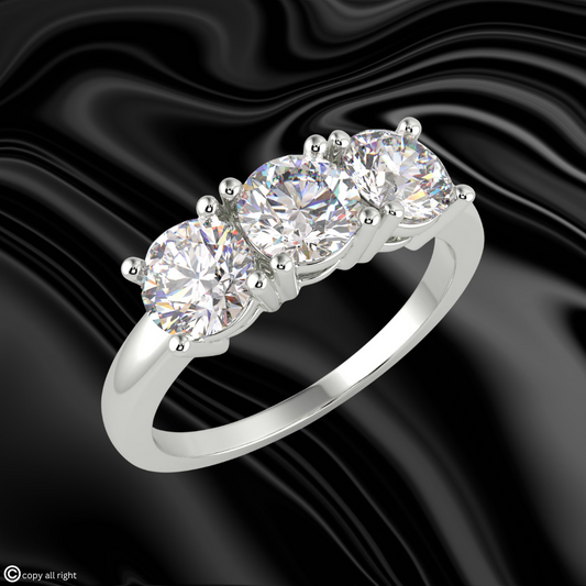 1.50 Ct Round Shape Three Stone Lab Grown Diamond Engagement Rings in 14K White Gold