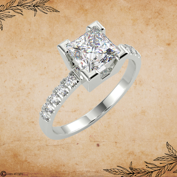 2.15 Ct Princess Shape Lab Grown Diamond Engagement Rings in 14K White Gold