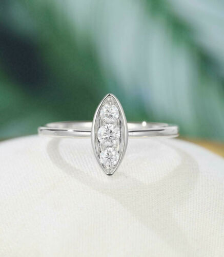 Marquise Shape Round Moissanite Ring 925 Silver by Black Jack