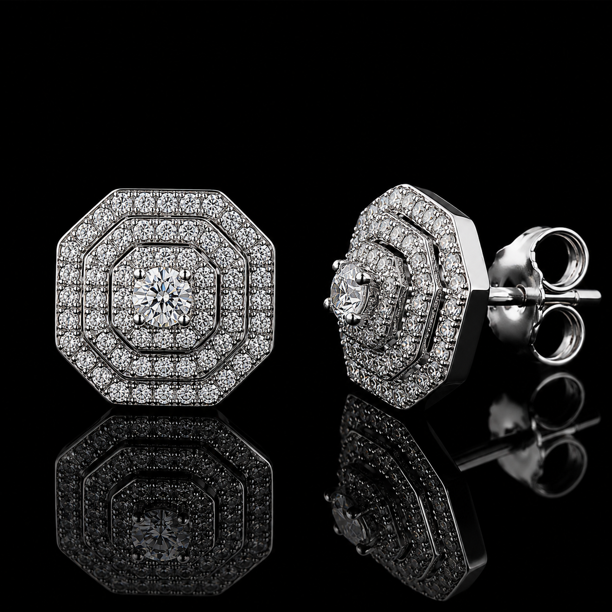 1.70 Ct Cremation Diamond Octagon Halo Earrings Human Ashes Jewelry 14K White Gold Memorial Keepsake Black Jack