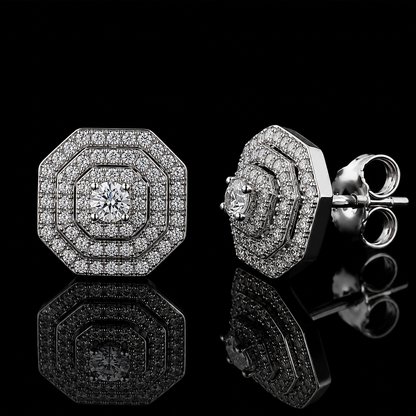 1.70 Ct Cremation Diamond Octagon Halo Earrings Human Ashes Jewelry 14K White Gold Memorial Keepsake Black Jack