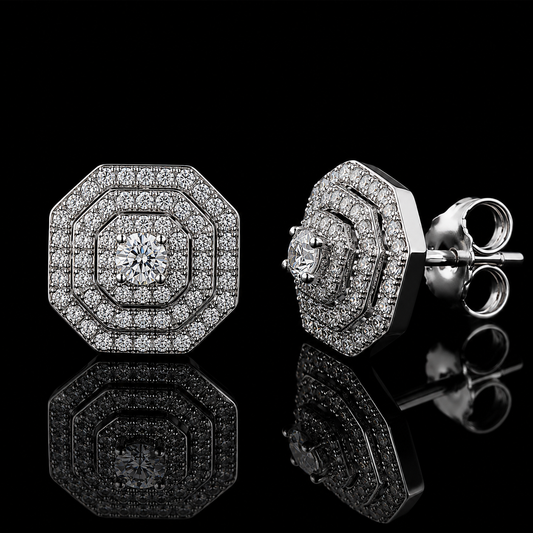1.70 Ct Cremation Diamond Octagon Halo Earrings Human Ashes Jewelry 14K White Gold Memorial Keepsake Black Jack