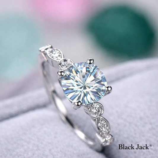 2.00 Carat Round Cut Moissanite Bezel Accent Engagement Ring in 925 Sterling Silver