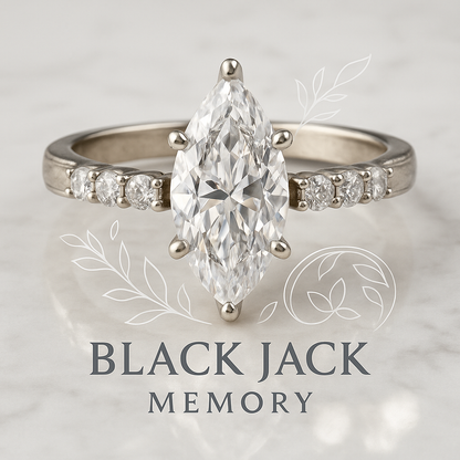 Marquise Cut Memory Diamond Ring with Side Stones – Made from Hair or Ashes | Black Jack® USA