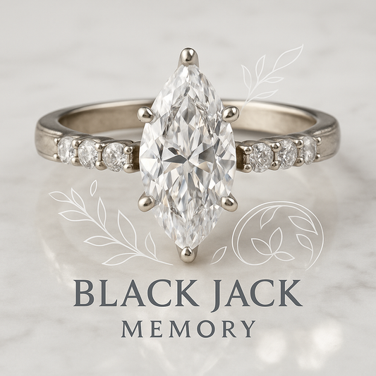 Marquise Cut Memory Diamond Ring with Side Stones – Made from Hair or Ashes | Black Jack® USA