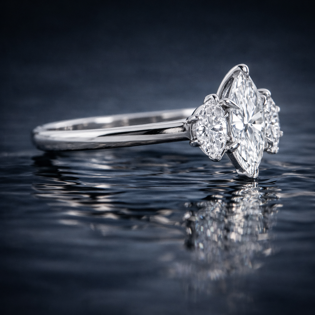 2.50 CT Memory Diamond Ring from Ashes – Marquise Cut Pet or Human Ashes to Diamond Wedding Ring in 14K White Gold