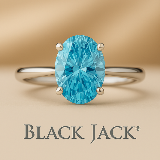2.00 ct oval cut blue memory diamond ring created from pet or human ashes & hair. Ethical lab-grown solitaire engagement ring by Black Jack® USA.