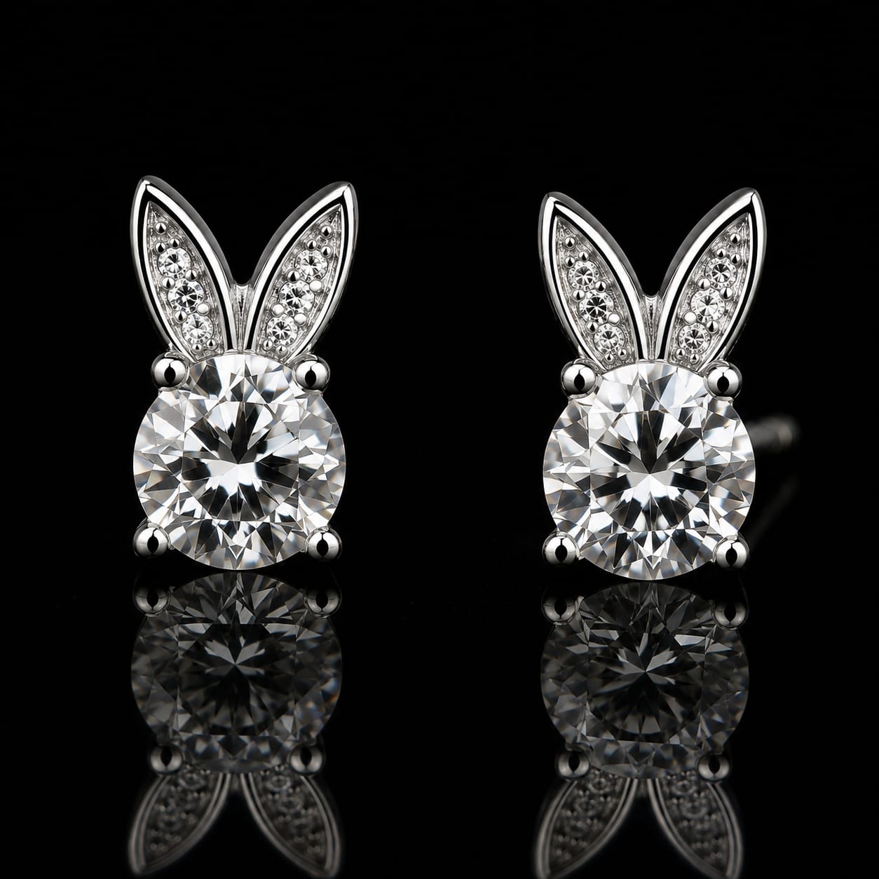 4.12 Ct Pet Memorial Diamond Bunny Ear Stud Earrings 14K White Gold Pet Ashes Jewelry Black Jack