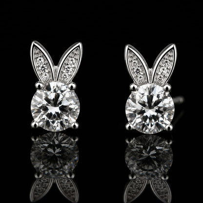 4.12 Ct Pet Memorial Diamond Bunny Ear Stud Earrings 14K White Gold Pet Ashes Jewelry Black Jack