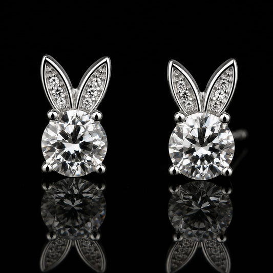 4.12 Ct Pet Memorial Diamond Bunny Ear Stud Earrings 14K White Gold Pet Ashes Jewelry Black Jack