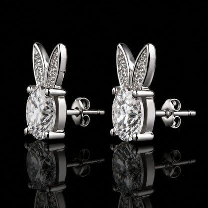 4.12 Ct Pet Memorial Diamond Bunny Ear Stud Earrings 14K White Gold Pet Ashes Jewelry Black Jack