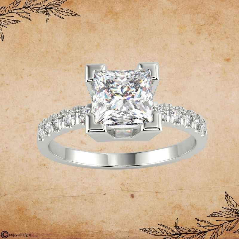 2.15 Ct Princess Shape Lab Grown Diamond Engagement Rings in 14K White Gold