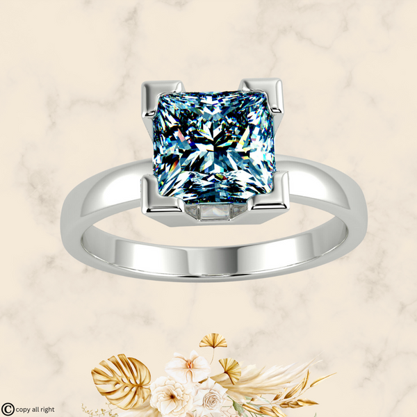 1.50 Ct Princess Shape Lab Grown Diamond Engagement Rings in 14K White Gold