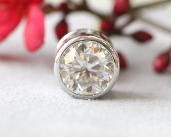 Round Bezel Setting White 2.00 Ct. Moissanite Pendent by Black Jack