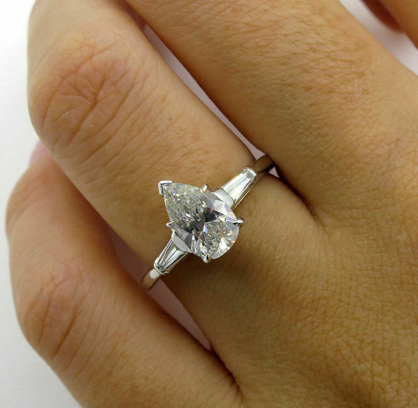 Three Stone 4.00 Ct. Pear cut Moissanite Engagement Ring by Black Jack