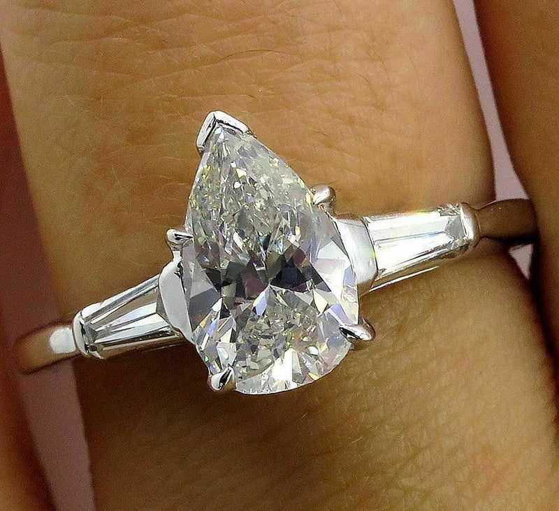 Three Stone 4.00 Ct. Pear cut Moissanite Engagement Ring by Black Jack