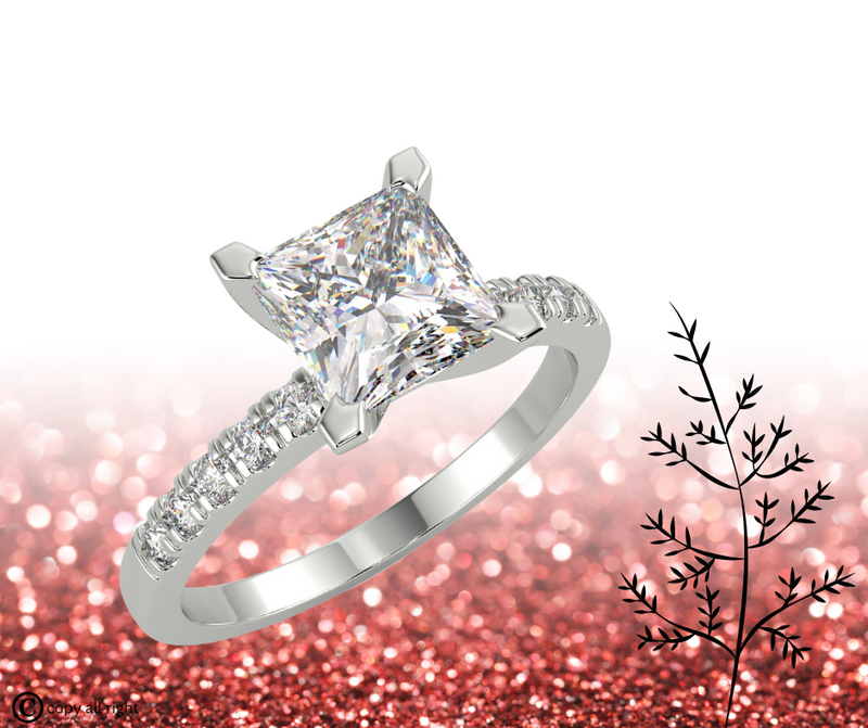 1.65 Ct Princess Cut Lab Grown Diamond Engagement Rings in 14K White Gold