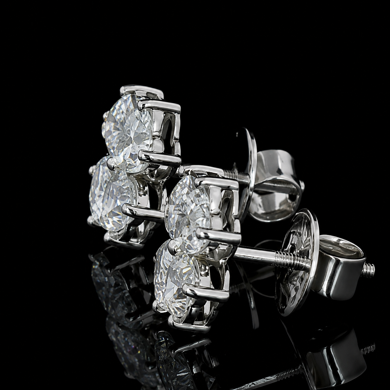 2.50 Ct Pet Cremation Diamond Flower Stud Earrings Pet Ashes Jewelry 14K White Gold Remembrance Jewelry Black Jack
