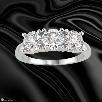 1.50 Ct Round Shape Three Stone Lab Grown Diamond Engagement Rings in 14K White Gold