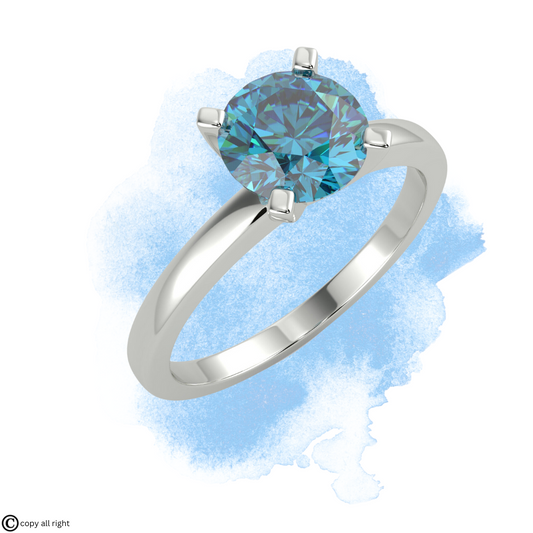 2.00 Ct Round Shape Fancy Blue Lab Grown Diamond Engagement Rings in 14K White Gold