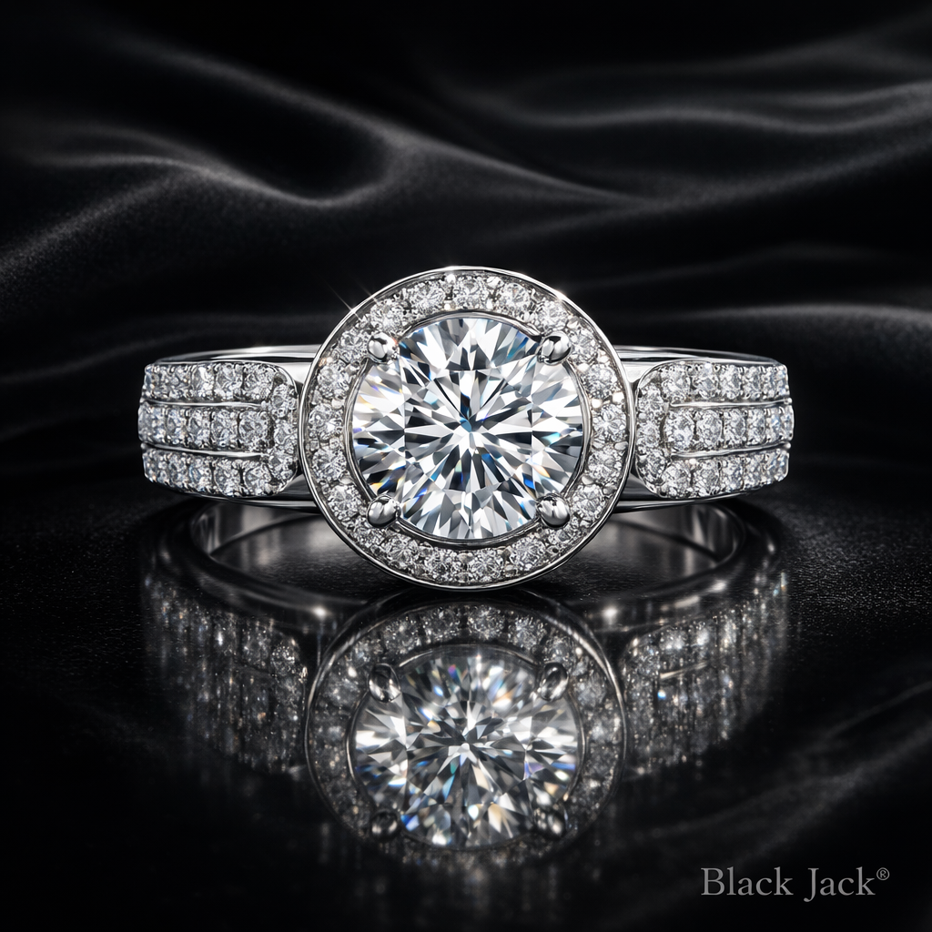 Round Cut Diamond Halo memorial jewelry Ring with shank band