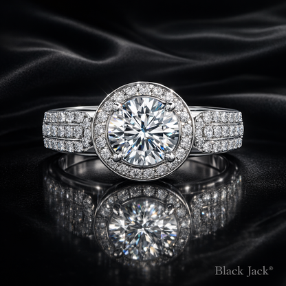 Round Cut Diamond Halo memorial jewelry Ring with shank band