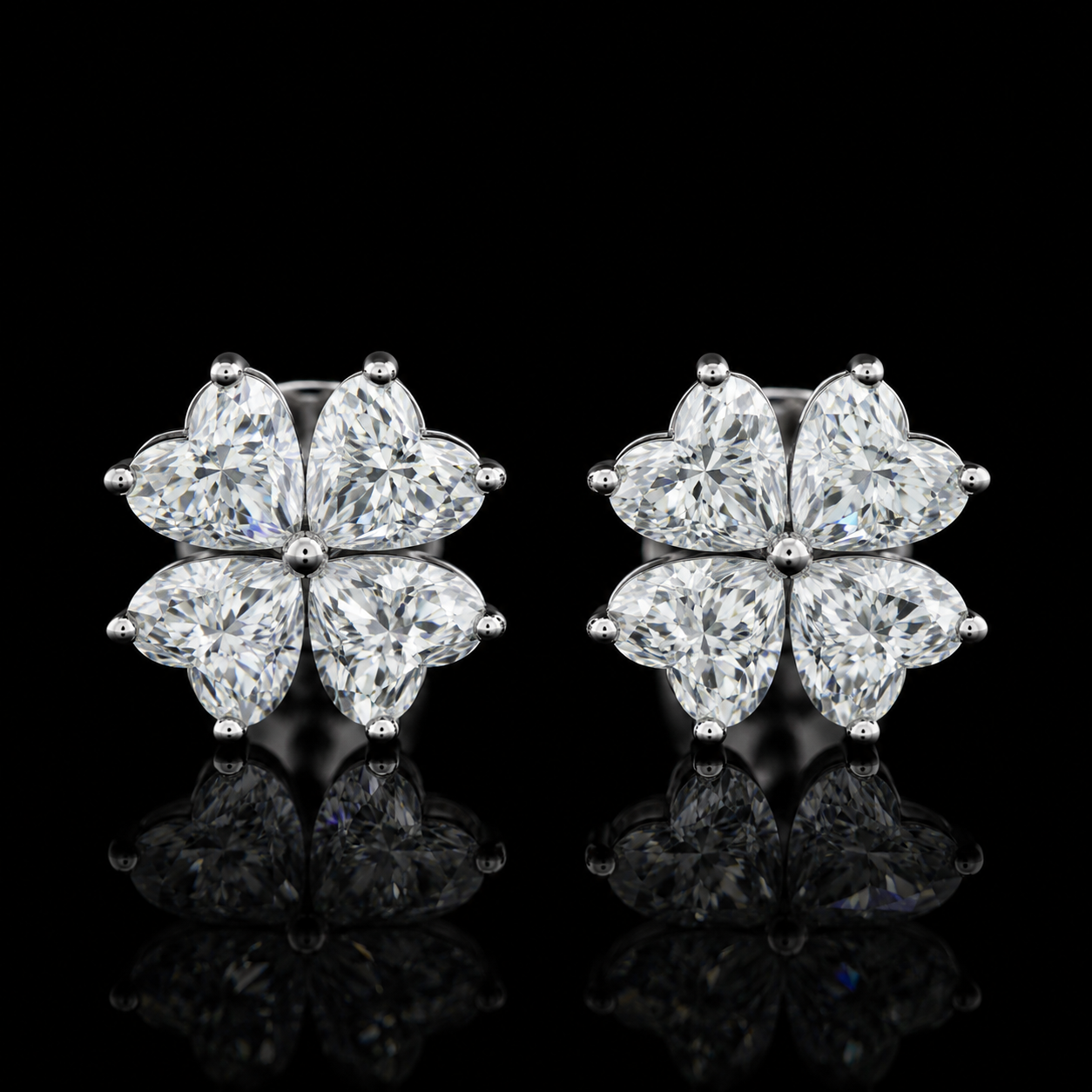2.50 Ct Pet Cremation Diamond Flower Stud Earrings Pet Ashes Jewelry 14K White Gold Remembrance Jewelry Black Jack