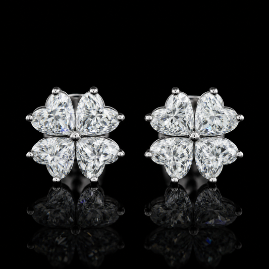 2.50 Ct Pet Cremation Diamond Flower Stud Earrings Pet Ashes Jewelry 14K White Gold Remembrance Jewelry Black Jack