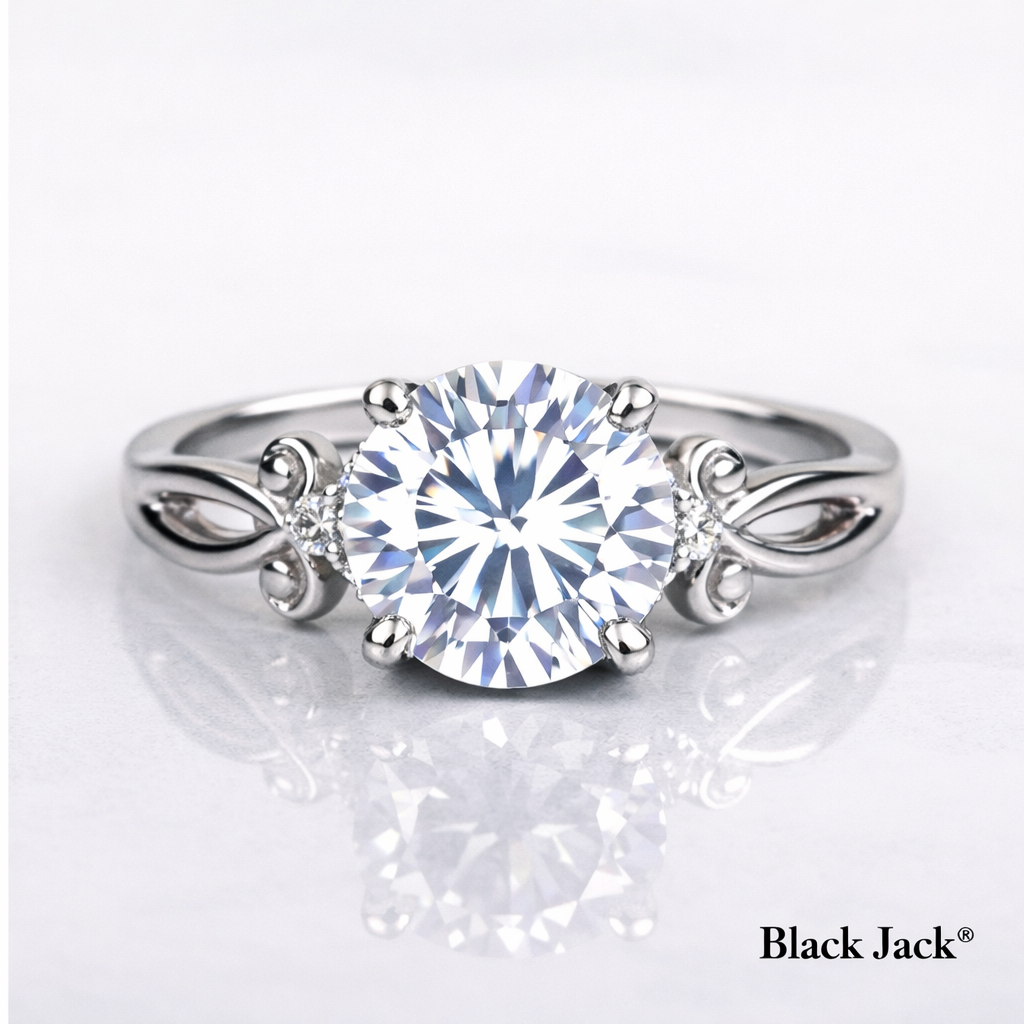 2.50 Carat Round Cut Moissanite Infinity Scroll Solitaire Engagement Ring in 925 Sterling Silver