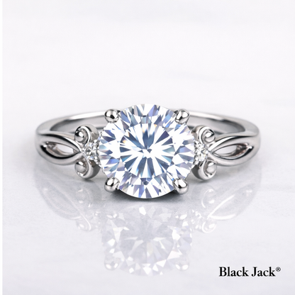 2.50 Carat Round Cut Moissanite Infinity Scroll Solitaire Engagement Ring in 925 Sterling Silver
