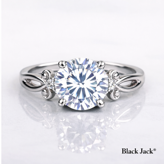 2.50 Carat Round Cut Moissanite Infinity Scroll Solitaire Engagement Ring in 925 Sterling Silver