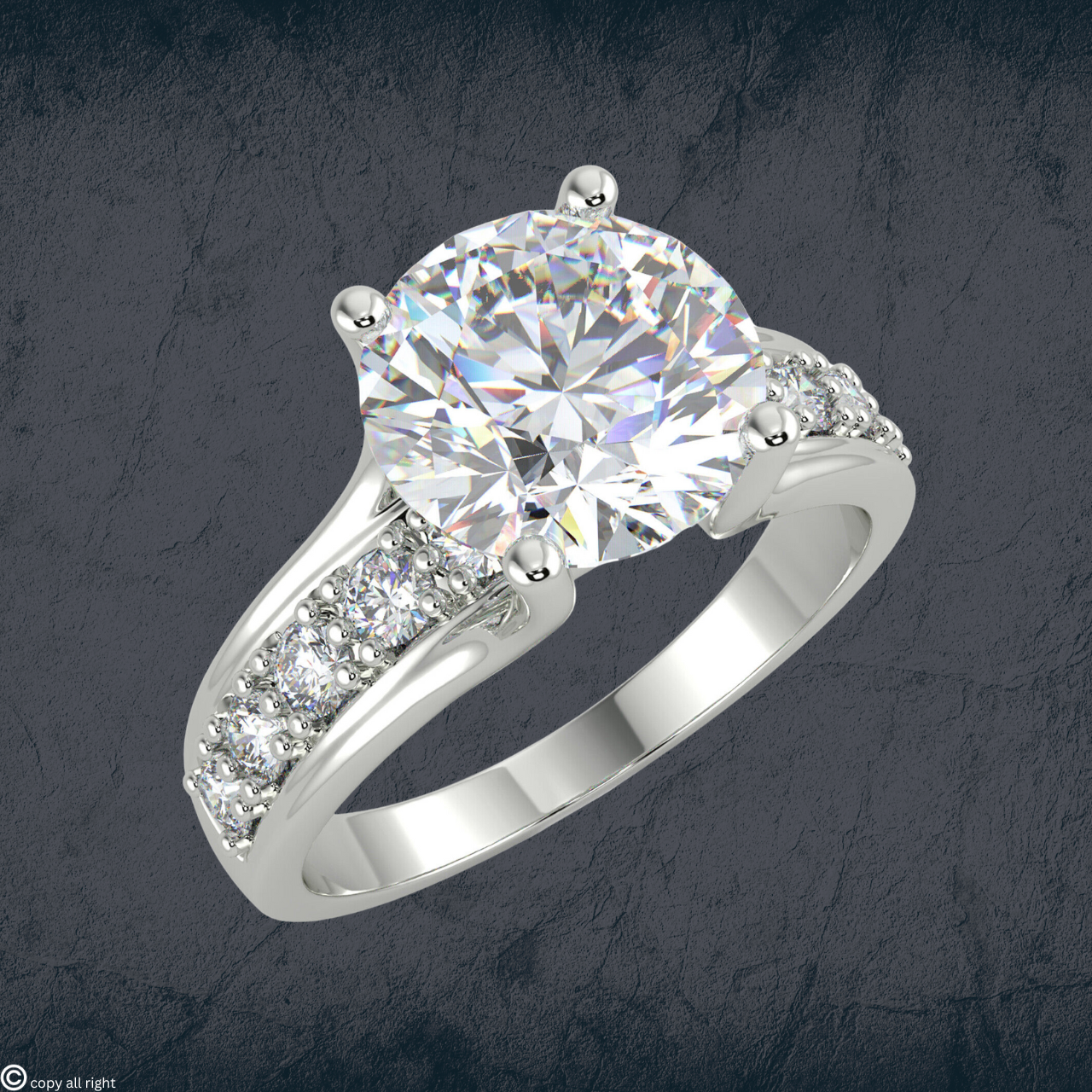 3.00 Ct. IGI Certified Lab Grown Diamond Engagement Ring | 2.00 Ct. Center + 1.00 Ct. Side Accent Stones | 14K White Gold by Black Jack®