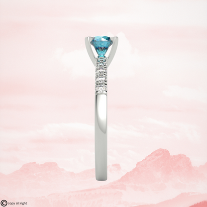 1.50 Ct Round Shape Fancy Blue Lab Grown Diamond Engagement Rings in 14K White Gold