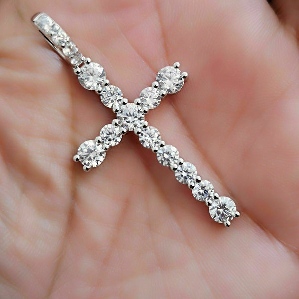 3.00 Ct. Round Cross Pendent White Moissanite Pendent by Black Jack