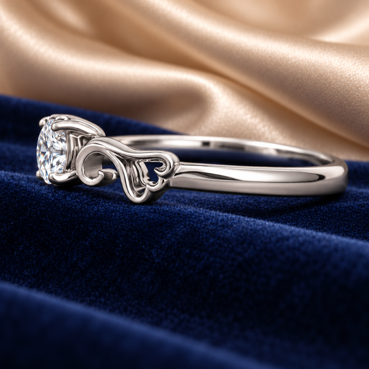0.50 Ct Floral Scroll Solitaire Round Cut Memory Diamond Ring – Lab-Grown Diamond from Personal Carbon in 14K White Gold