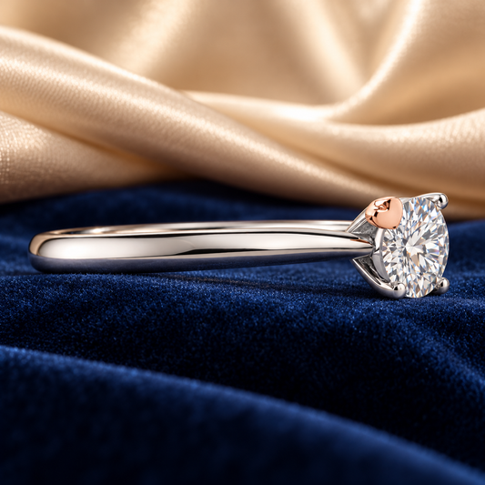 0.50 Ct Heart Accent Solitaire Round Cut Memory Diamond Ring – Lab-Grown Diamond from Personal Carbon in 14K White Gold