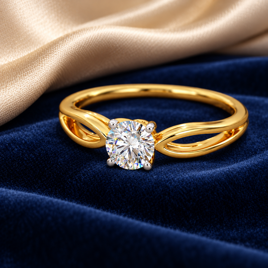0.50 Ct Double Loop Bypass Solitaire Round Cut Memory Diamond Ring – Lab-Grown Diamond from Personal Carbon in 14K Yellow Gold