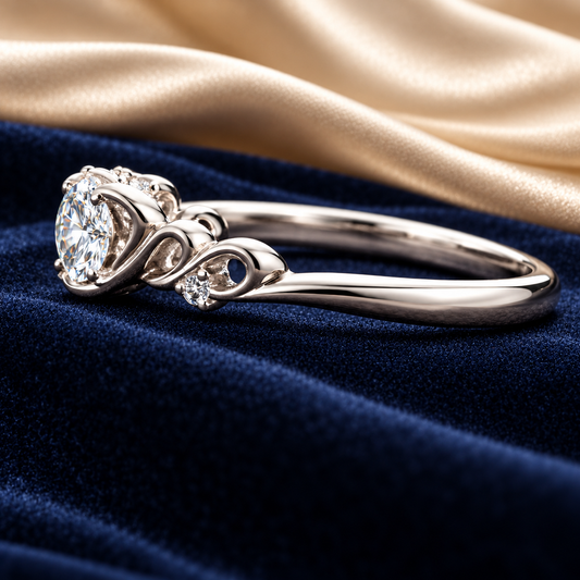 0.54 Ct Floral Scroll Solitaire Round Cut Memory Diamond Ring – Lab-Grown Diamond from Personal Carbon in 14K White Gold